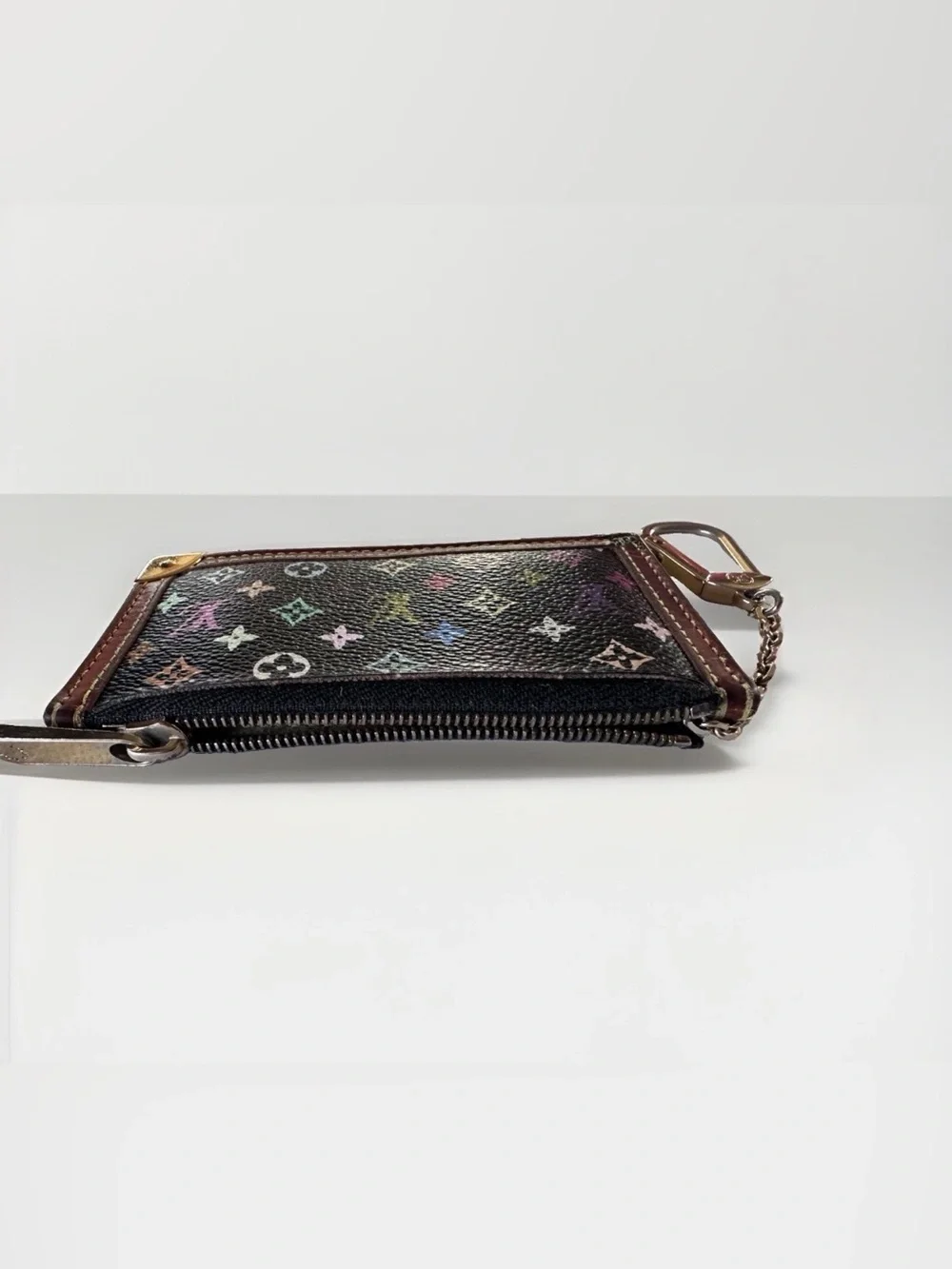 Louis Vuitton Multicolor Monogram Zip Coin Wallet Key Pouch w/ Clip Black